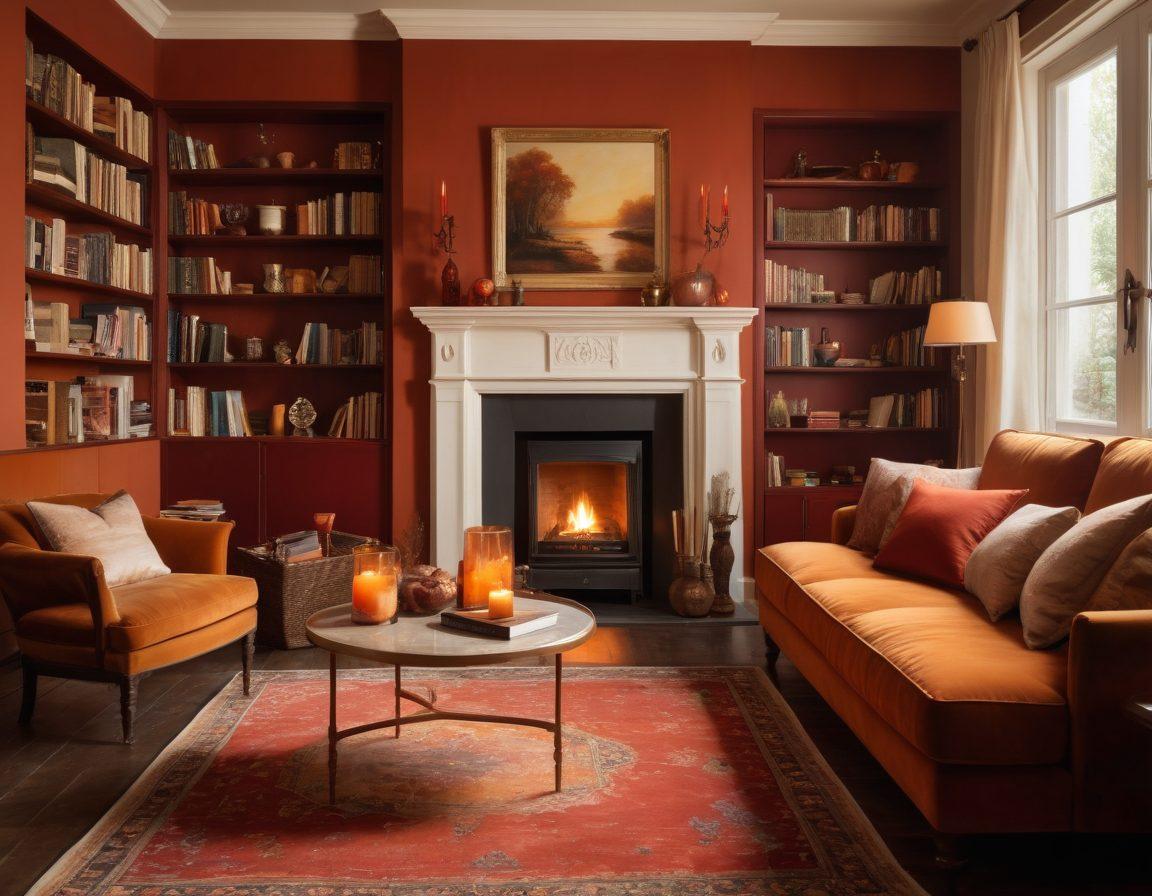 A cozy, dimly lit room with a couple sitting close together on a soft rug, surrounded by warm, flickering candlelight. In the background, shelves filled with books on relationships and intimacy, while a gentle abstract painting symbolizes connection. Soft pillows and a small table with a wine bottle create an inviting atmosphere. A chocolate fondue set is placed nearby, hinting at romantic indulgence. The color palette features warm tones of red, orange, and soft gold. super-realistic. warm colors. intimate setting.